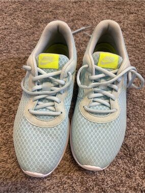 Nike Light Blue Mesh Sneakers with Neon Yellow Tongue Patch